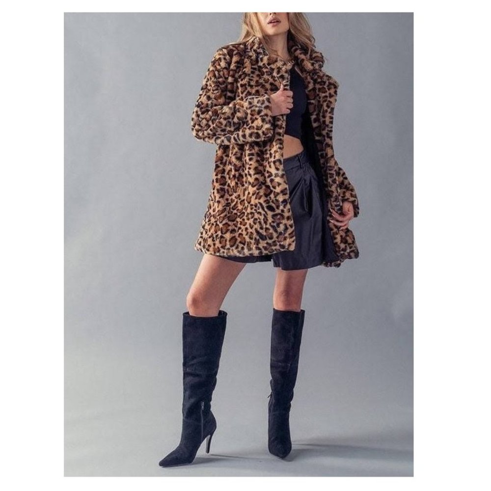 Leopard Print Jacket Womens Faux Fur Leopard Print Jacket - Picture 10 of 16
